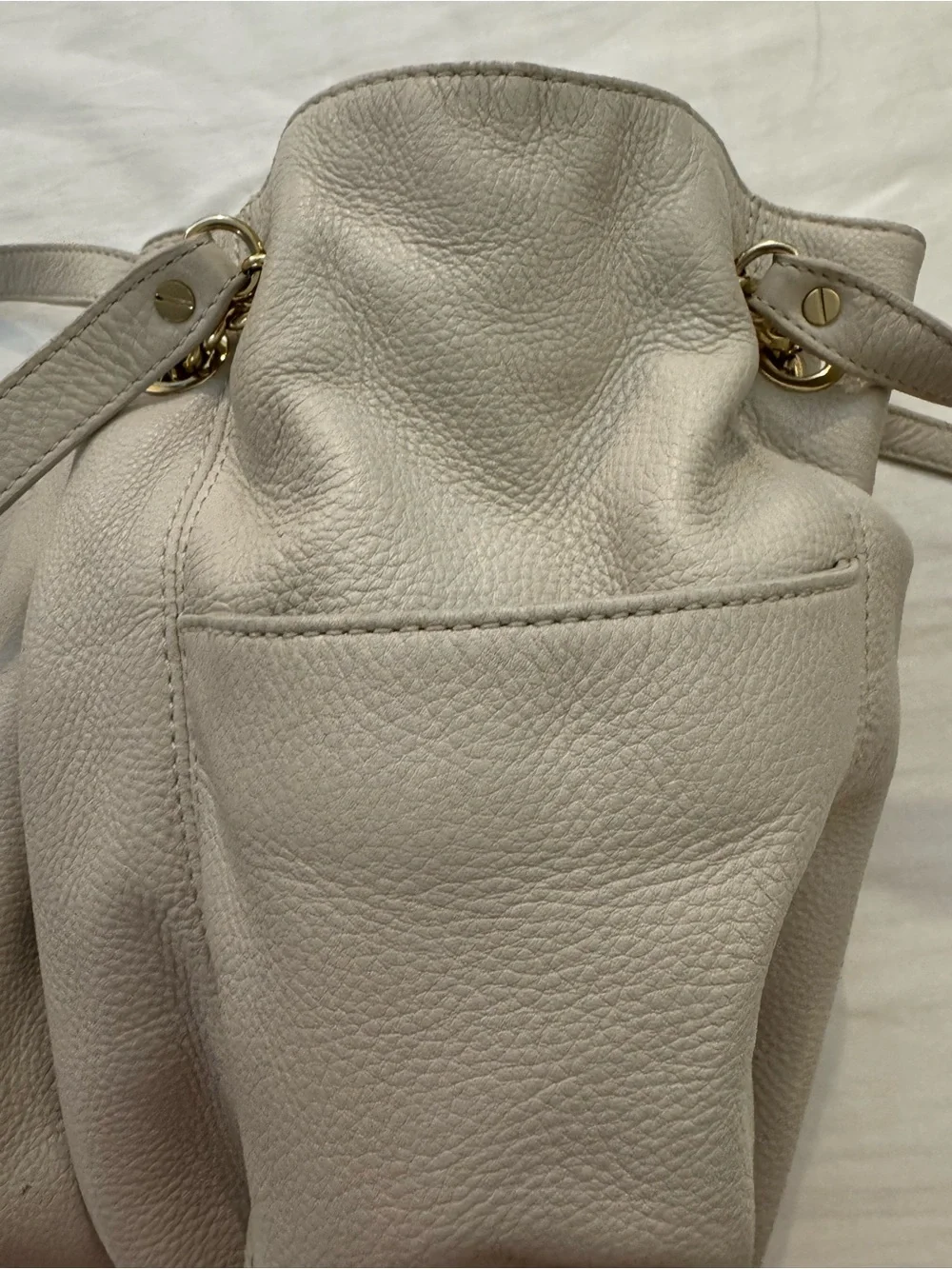 Michael Kors Off-White Pebbled Leather Drawstring Shoulder Bag | Gold Hardware